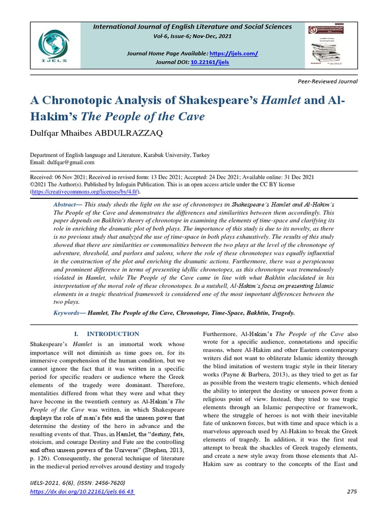 A Chronotopic Analysis of Shakespeare's Hamlet and Al-Hakim's The ...