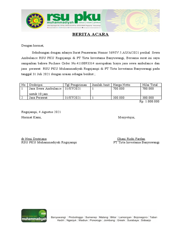 Berita Acara Sewa Ambulance | PDF