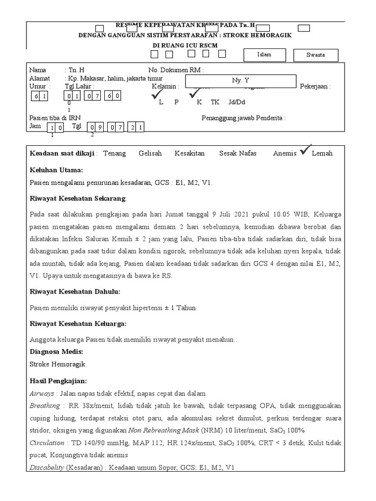 Resume STROKE HEMORAGIK (ICU) | PDF | Sains & Matematika