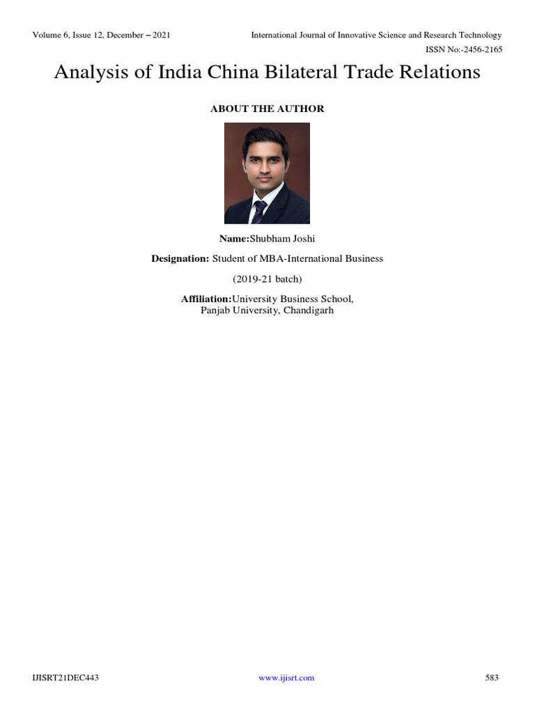 Analysis of India China Bilateral Trade Relations | PDF | Economic ...