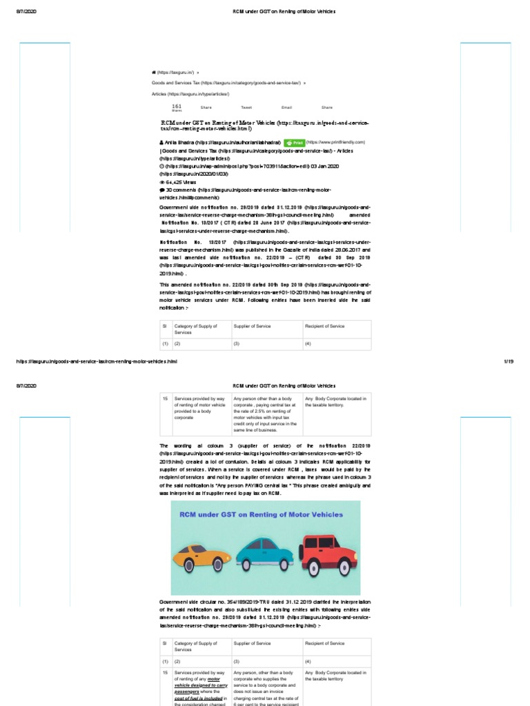 RCM Under GST On Renting of Motor Vehicles PDF Taxes Value Added Tax