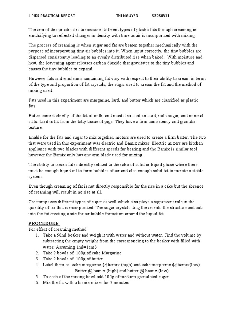 Effects of Creaming on Lipid Density | PDF | Butter | Cakes