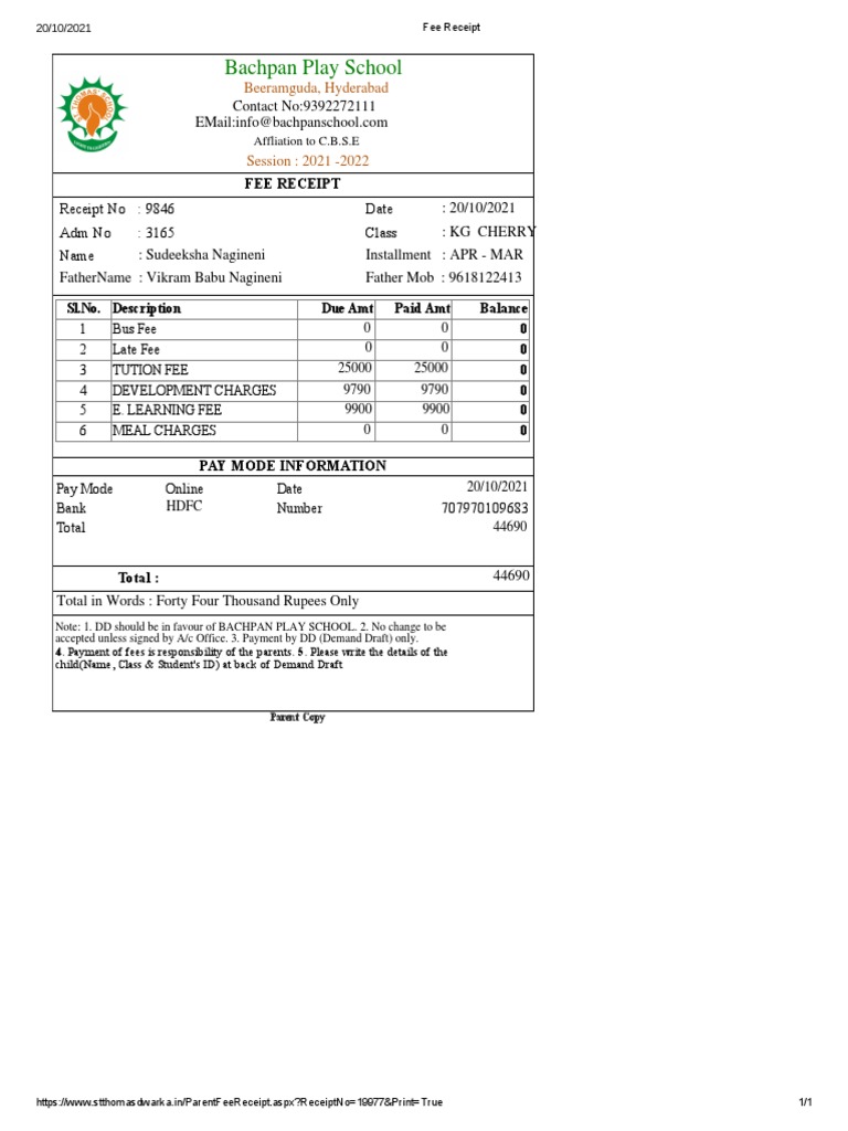 School Fee Receipt | PDF | Fee | Service Industries