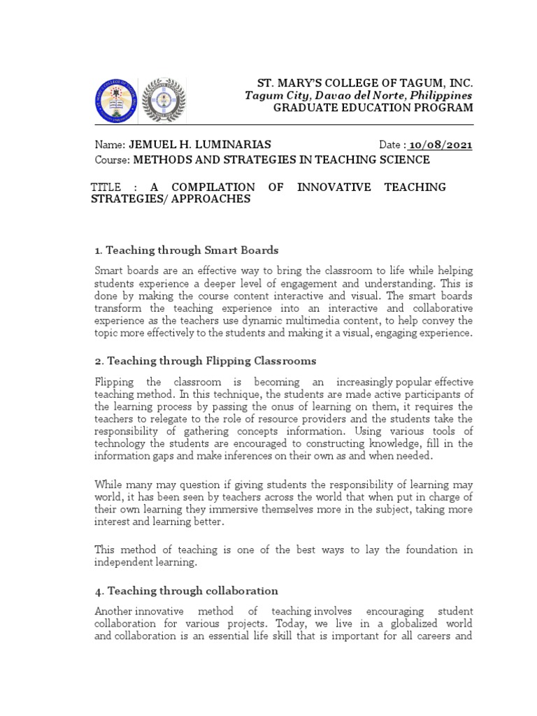 Innovative Teaching Strategies Overview | PDF | Teachers | Classroom