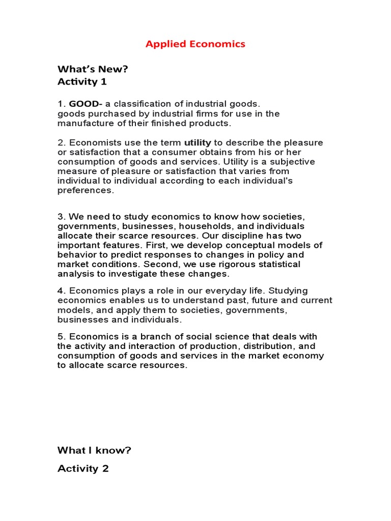 Applied Economics WEEK 1 | PDF | Economics | Resource