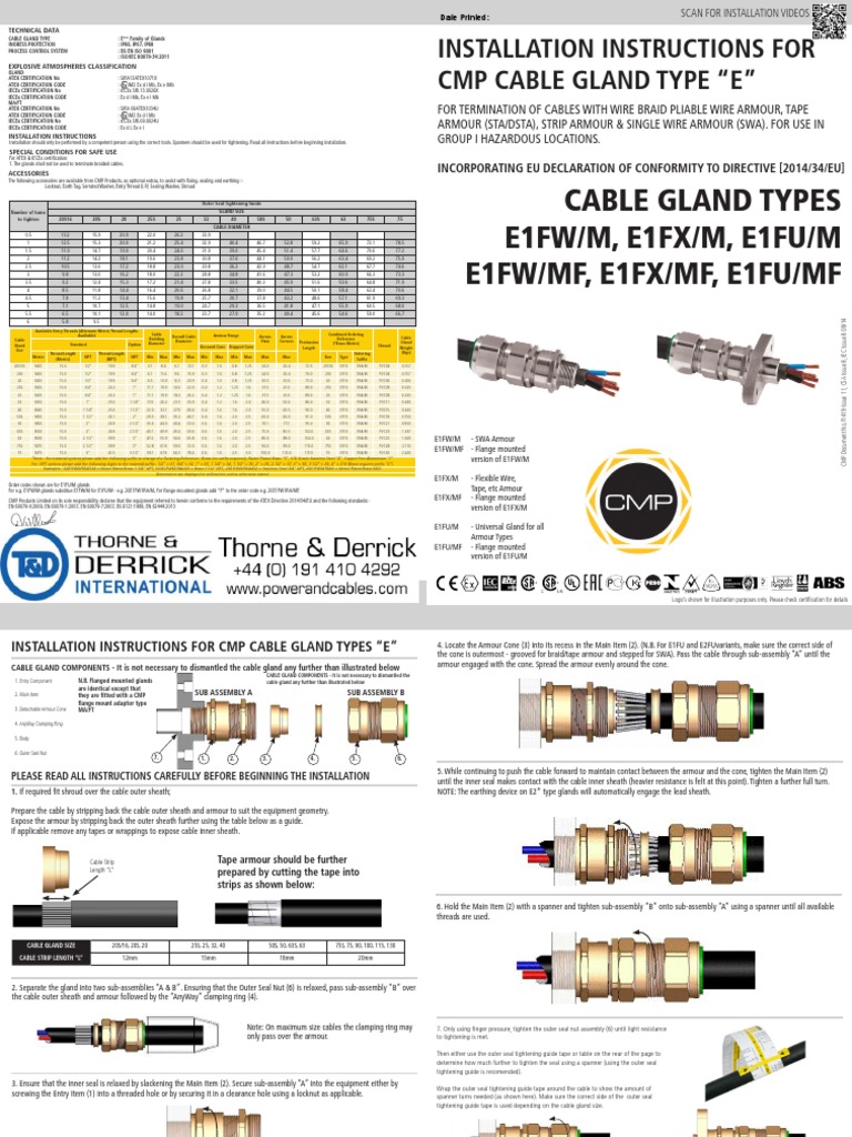 CMP E1FX M Cable Glands Installation PDF Manufactured Goods