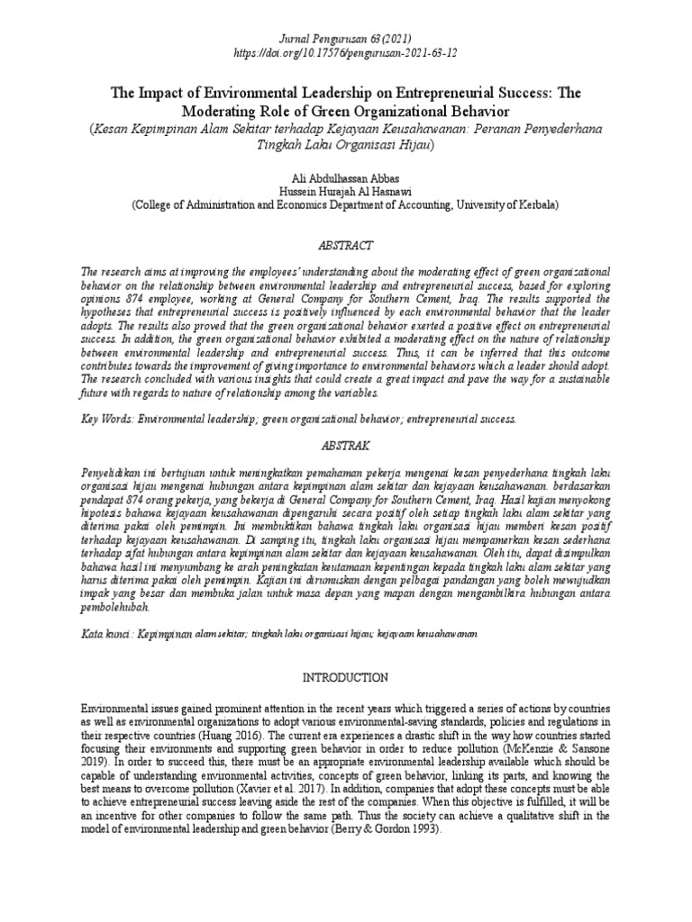 The Impact of Environmental Leadership On Entrepreneurial Success: The ...