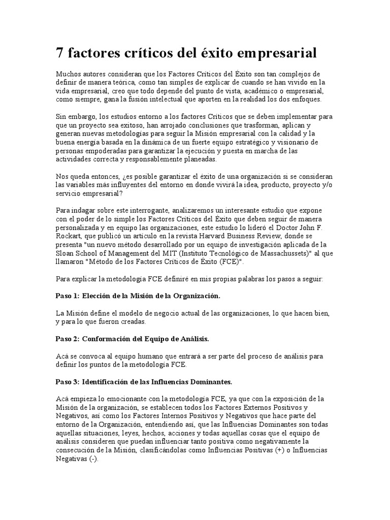 7 Factores Críticos Del Éxito Empresarial | PDF | Análisis FODA ...