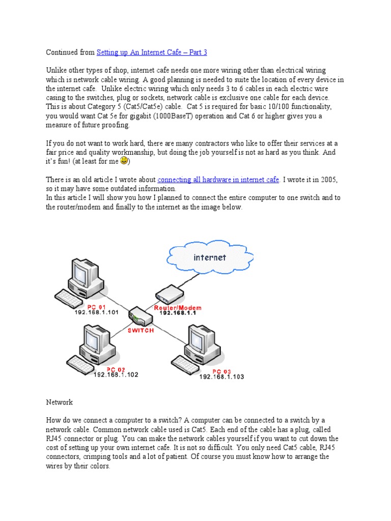 Internet Cafe Network Setup Guide | PDF | Electrical Connector ...