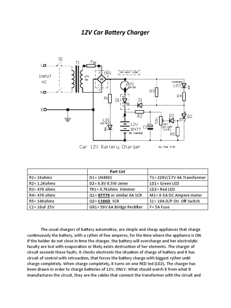 12V Car Battery Charger Part List PDF Electric Vehicle Battery Charger