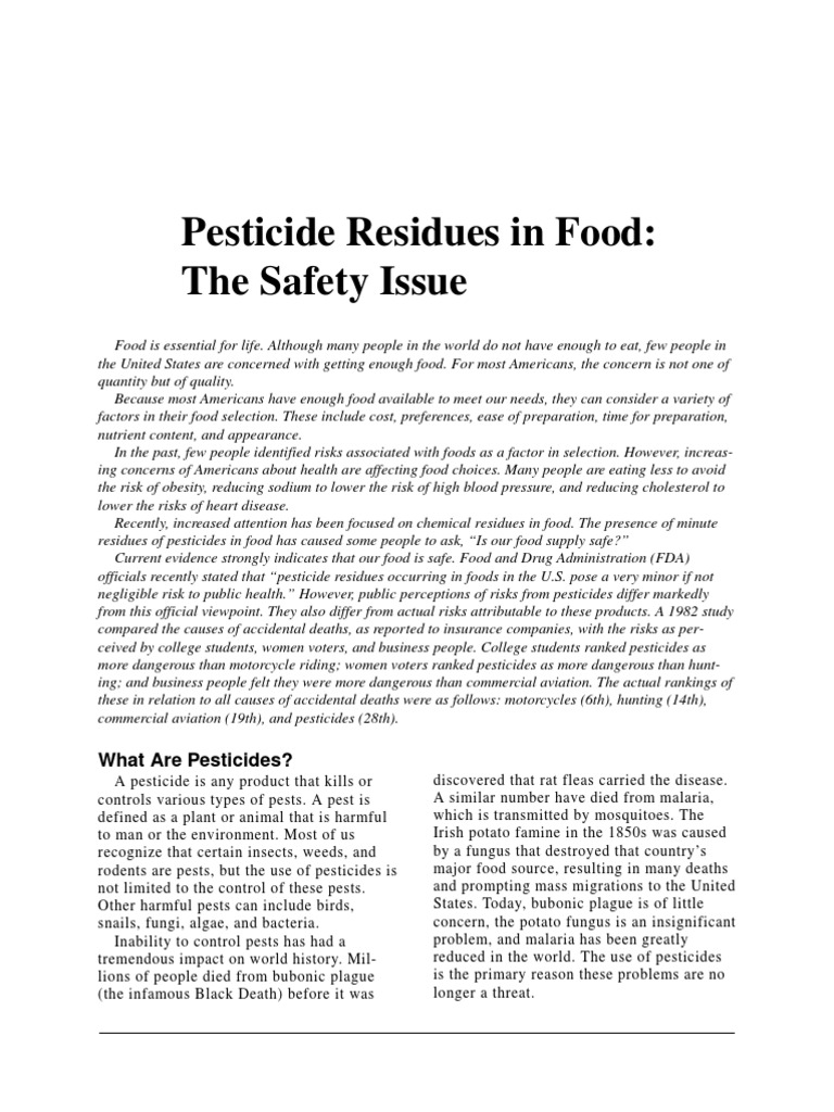 Pesticide Residues in Food a Safety Issue Pesticide Foods