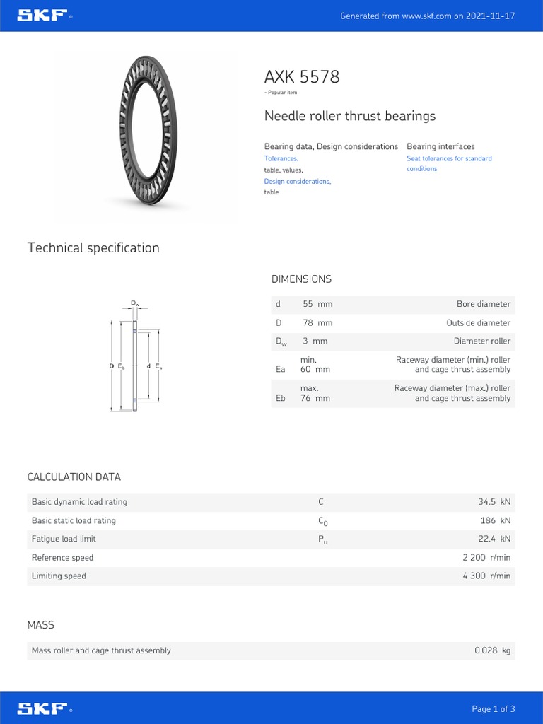 Needle Roller Thrust Bearings Dimensions PDF License Application