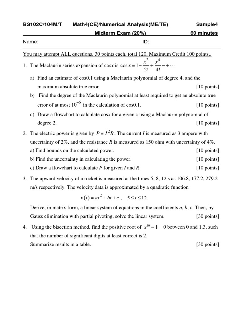 Numerical Analysis Midterm Exam | PDF | Teaching Methods & Materials ...