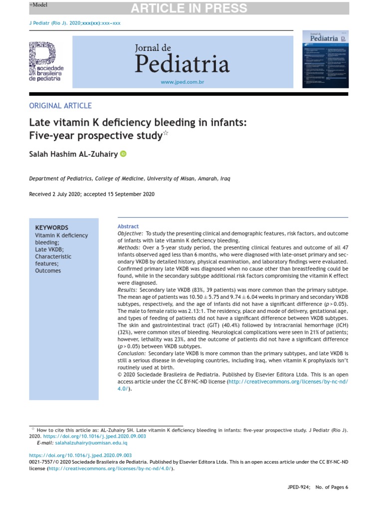 Late Vitamin K Deficiency Bleeding in Infants FiveYear Prospective