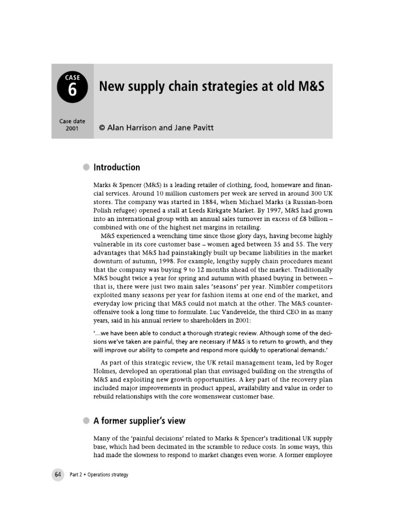 Operations Strategy Case New Supply Chain Strategies PDF