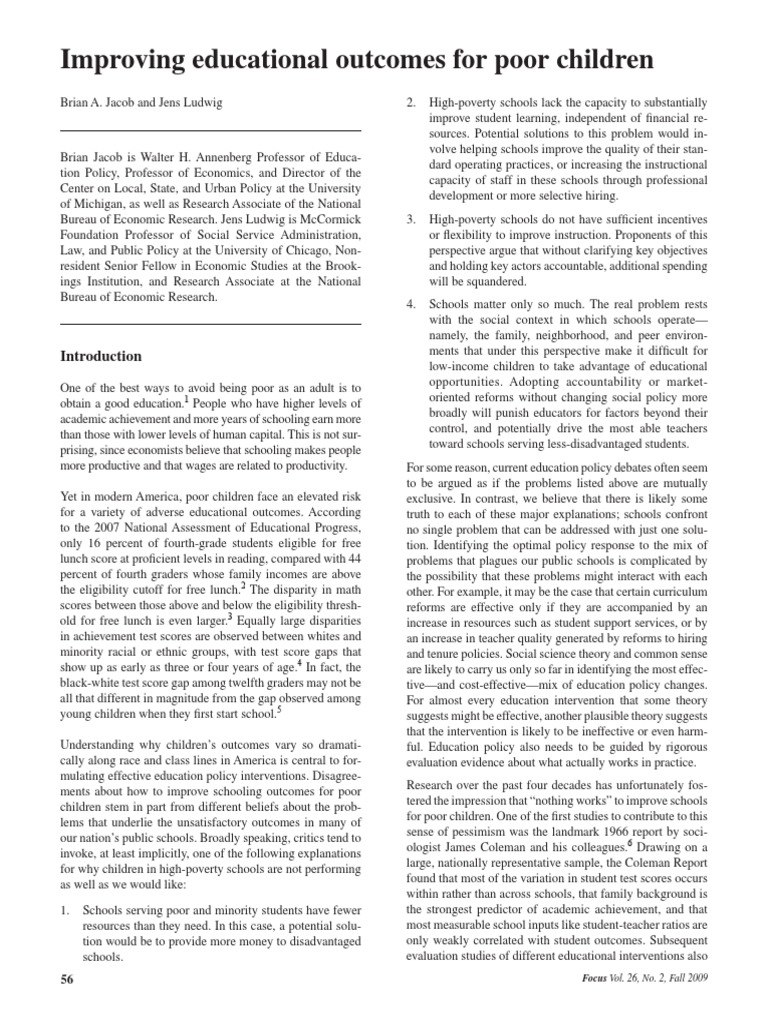 Improving Educational Outcomes For Poor Children | PDF | No Child Left ...