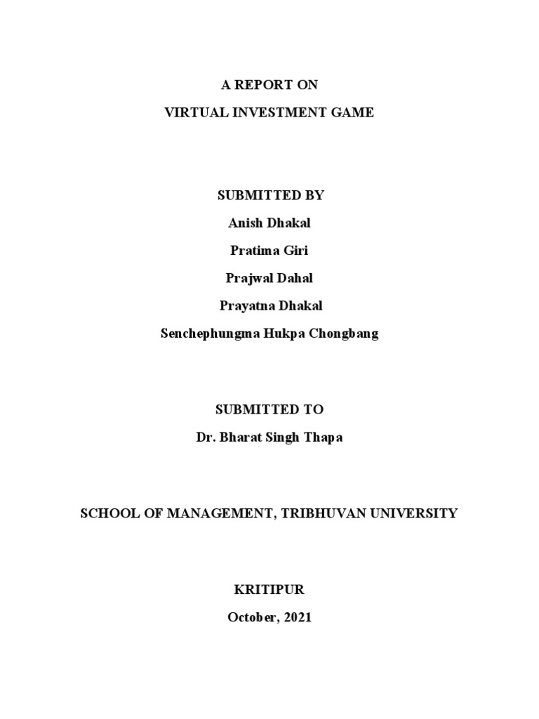 Virtual Investment Game PDF Capital Asset Pricing Model