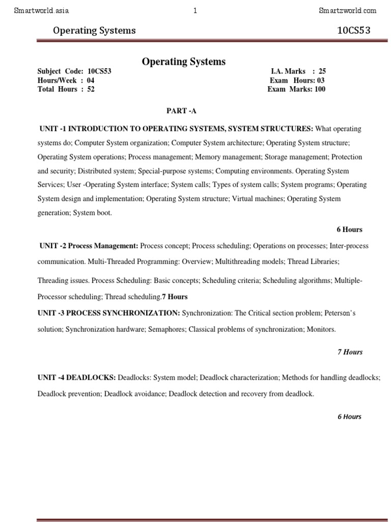 Operating Systems Notes - Part1 | PDF | Operating System | Process ...