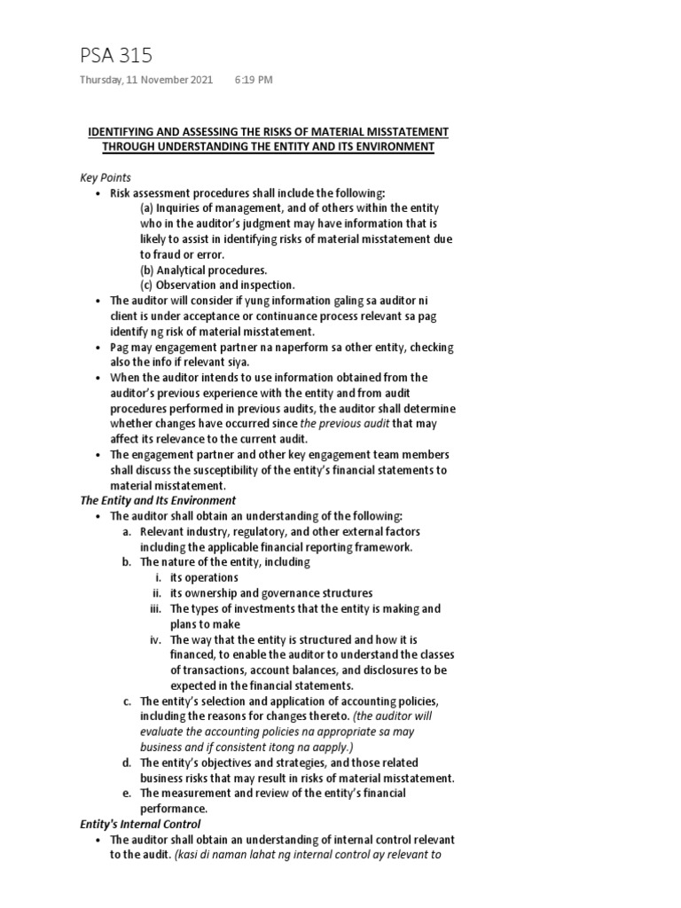 PSA 315 Notes | PDF