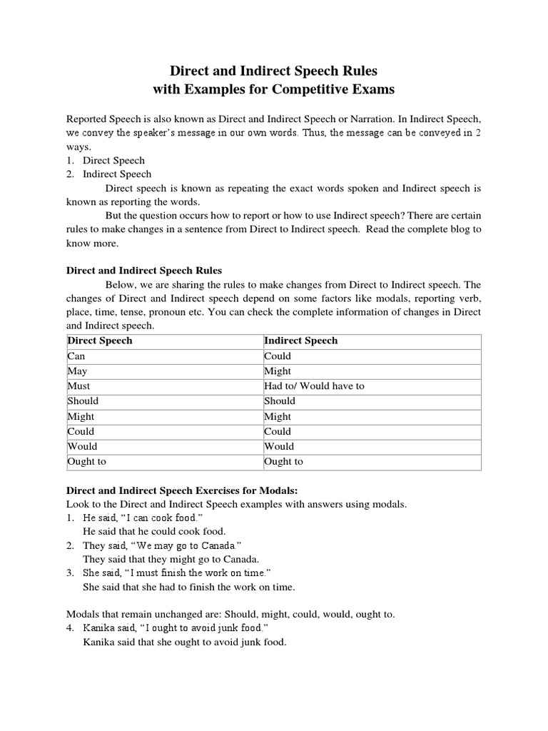 Direct and Indirect Speech Rules Guide | PDF | Verb | Question