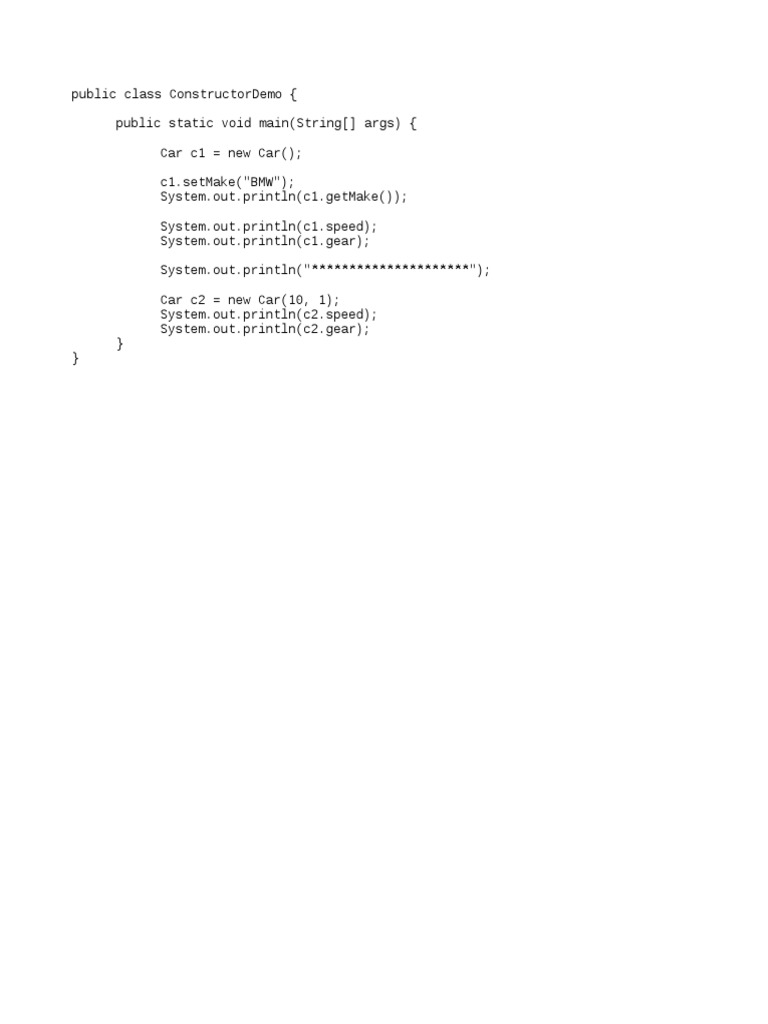 Constructor Demo for Car Class | PDF | Business | Technology & Engineering