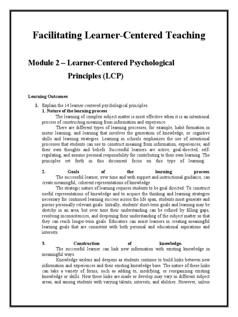 Module 2 Facilitating Learner Centered Teaching 1 Lou Pdf