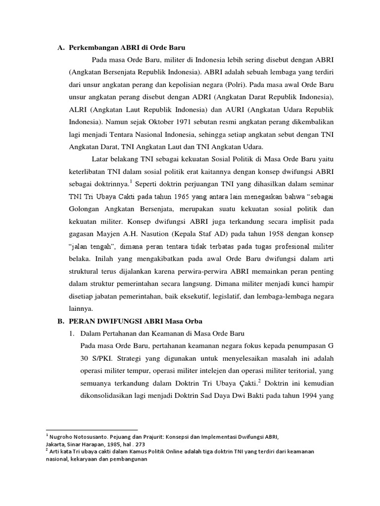 Perkembangan DwiFungsi ABRI Di Orde Baru | PDF