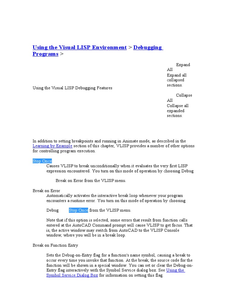 Using The Visual LISP Environment Debugging Programs: Learning by ...
