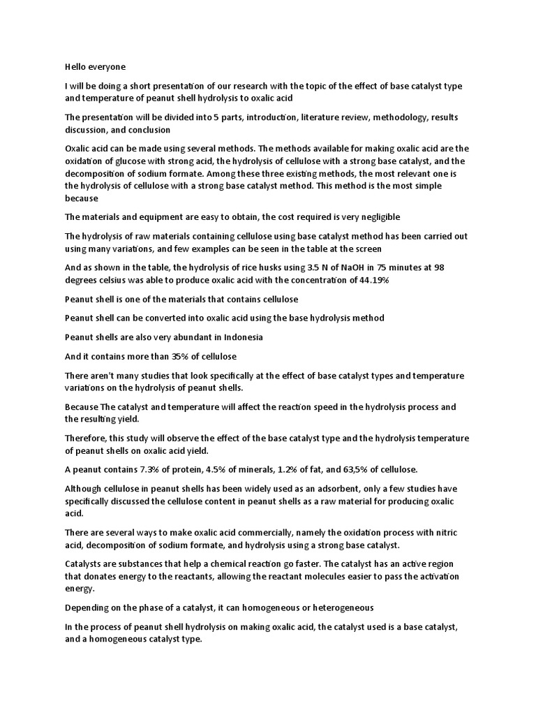 Issat Presentation Script | PDF | Catalysis | Sodium Hydroxide