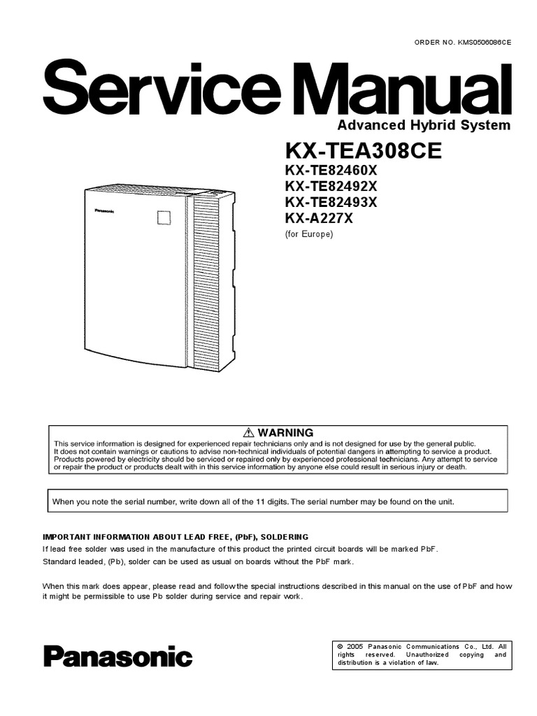 KX Tea 308 Service Manual PDF | PDF | Power Inverter | Telephone