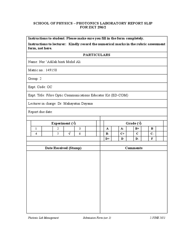Fibre Optic Communications Lab Report | PDF | Signal To Noise Ratio ...