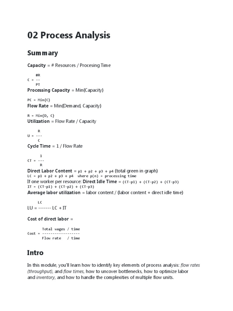 Process Analysis: Key Metrics & Optimization | PDF | Inventory | Labour ...