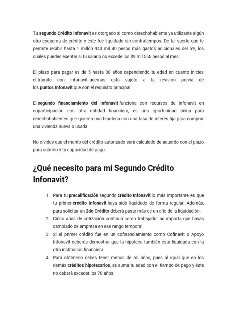 Requisitos para el Segundo Crédito Infonavit | PDF | Finanzas y dinero