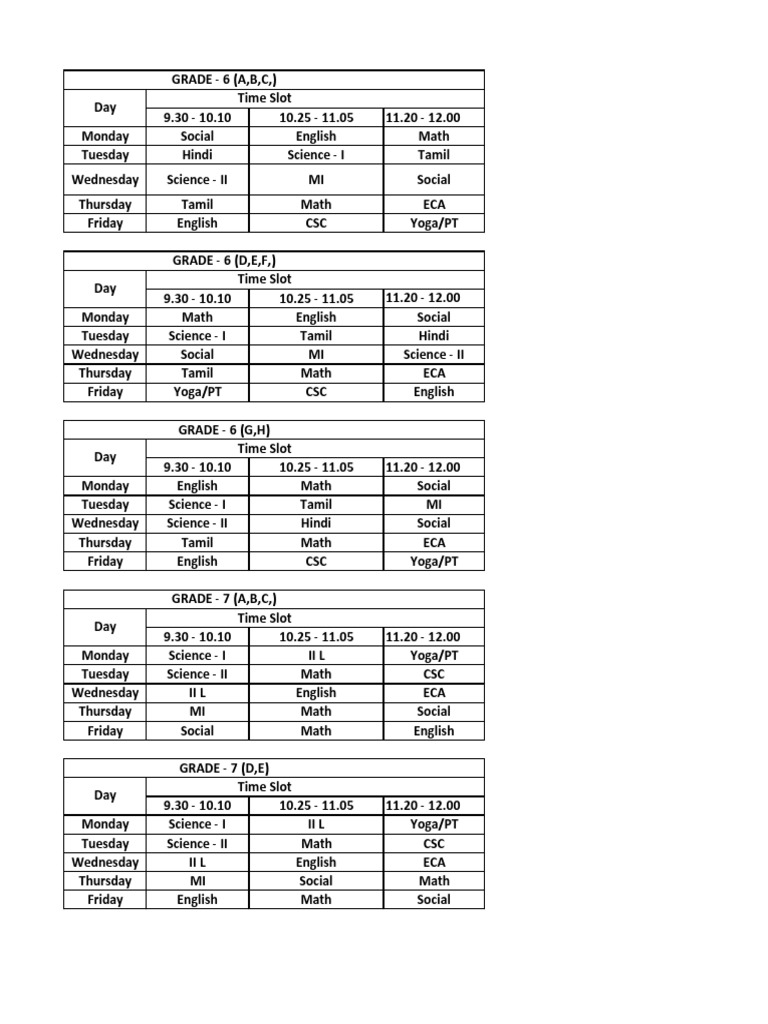 CBC Timetable for Grades 6 to 10 | PDF | Science
