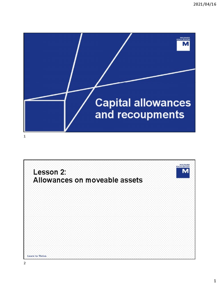 Capital Allowances Lecture Slides (2 Per Page) PDF Expense Lease