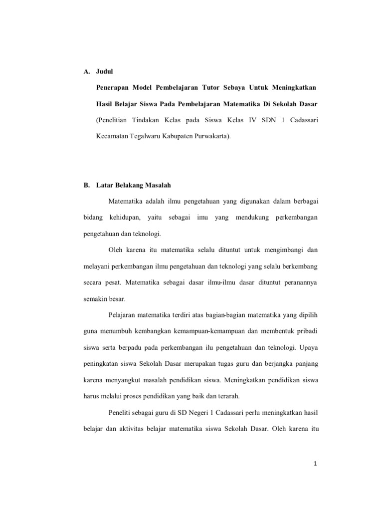 Proposal PTK (Tutor Sebaya) | PDF | Karier & Perkembangan | Sains ...