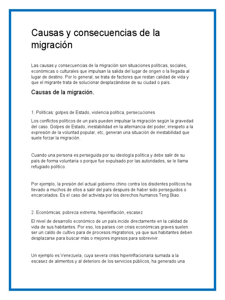 Causas y Consecuencias de La Migración | PDF | Migración humana | Los ...
