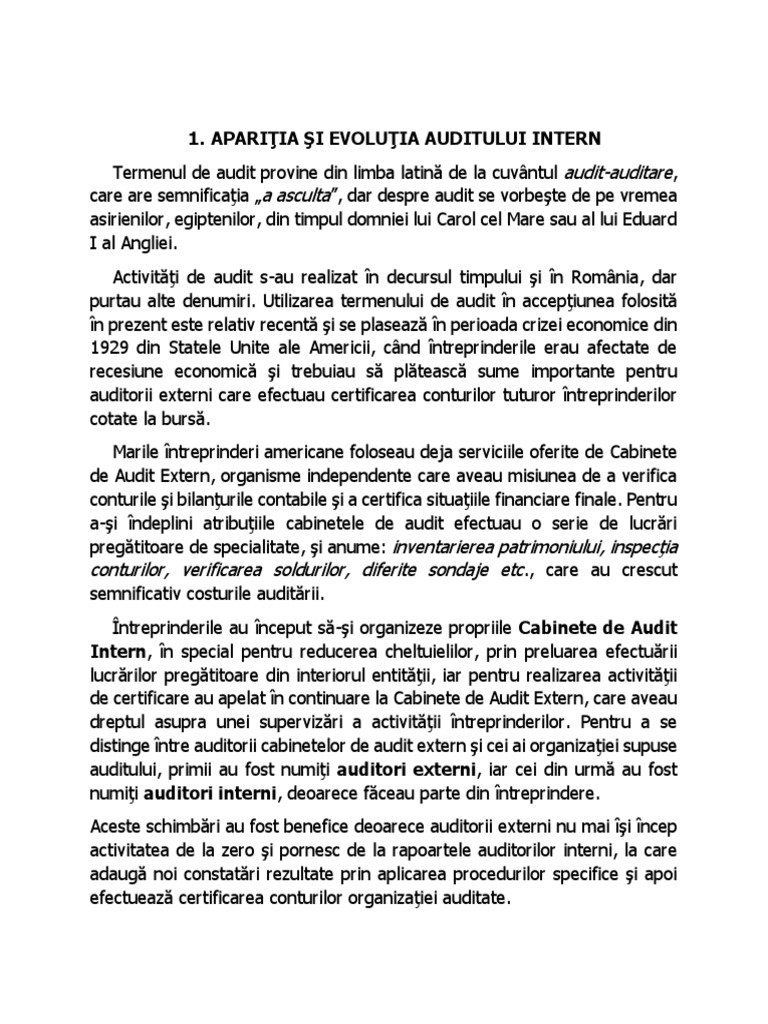 Apariţia Şi Evoluţia Auditului Intern | PDF