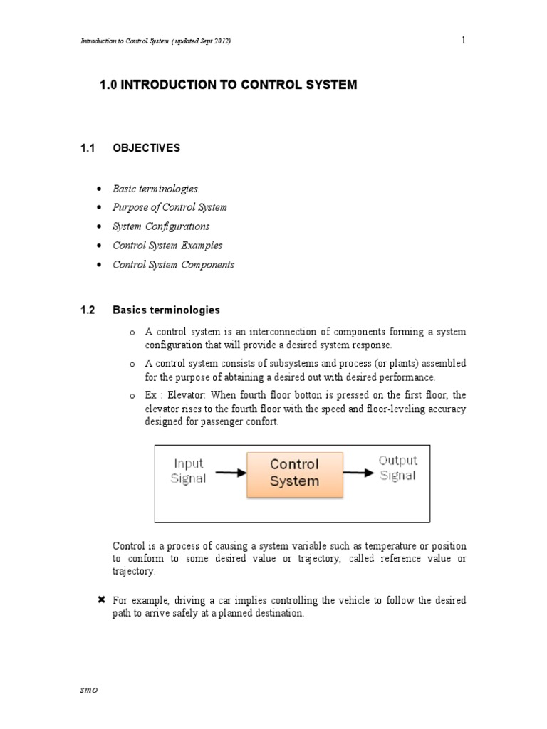 1.0 Introduction To Control System: 1.1 Objectives | PDF | Control ...