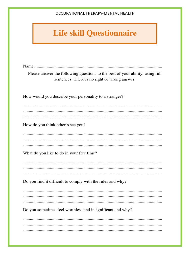 Life Skills Questionnaire for Therapy | PDF