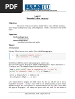 Lab-02 Basics in Python Language: Objectives