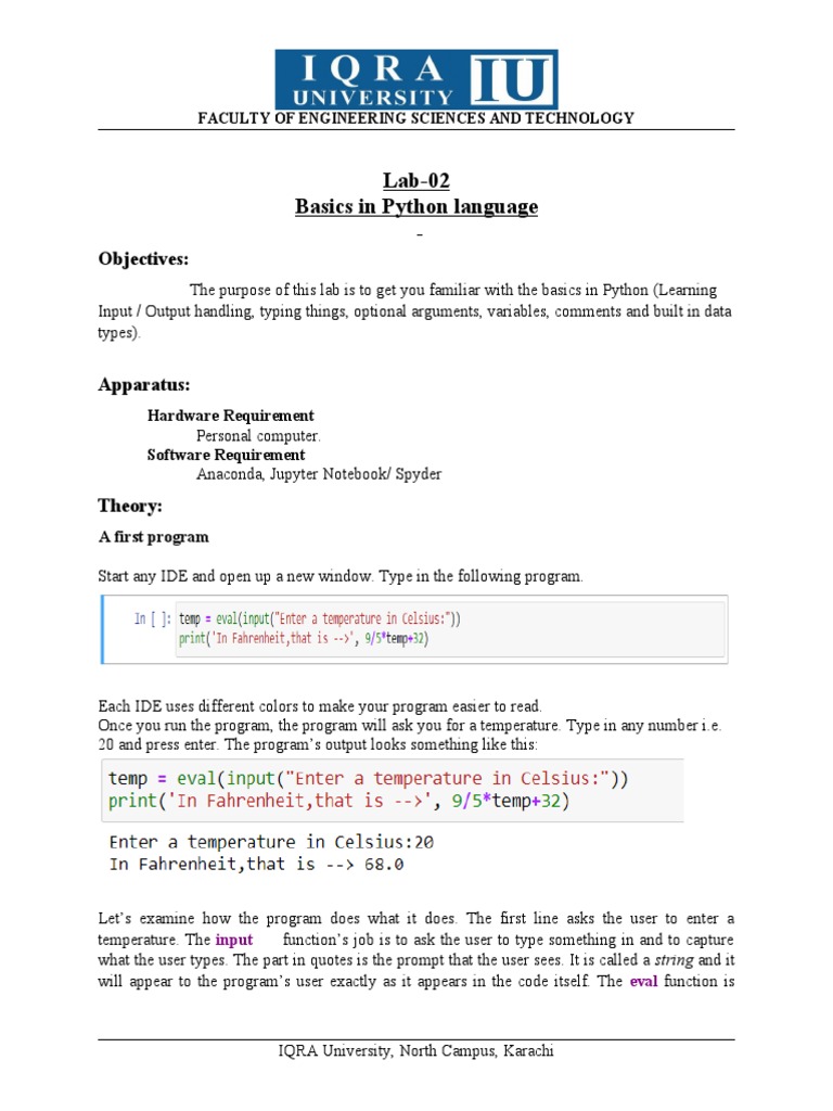 Lab-02 Basics in Python Language: Objectives | PDF | Parameter ...