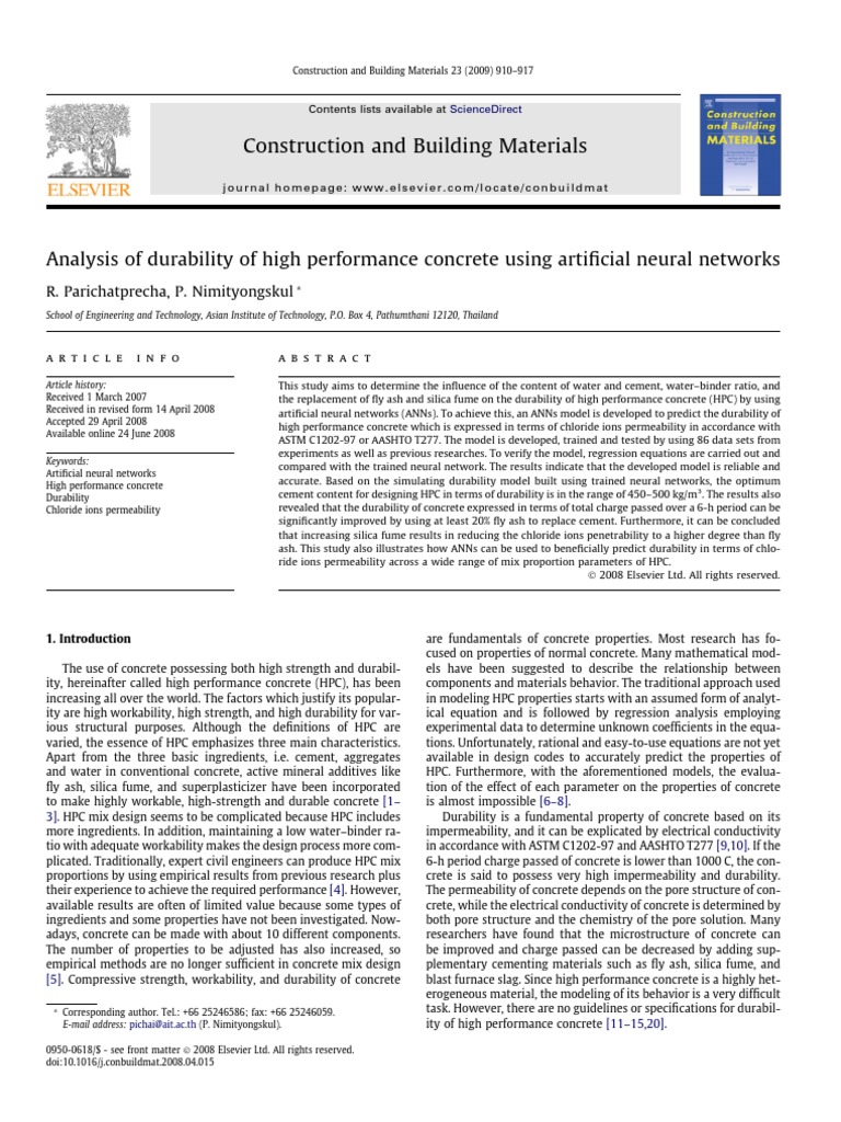 Predicting HPC Durability with ANN | PDF | Concrete | Artificial Neural ...