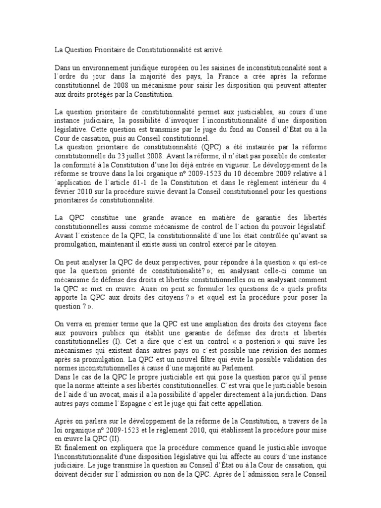 Le Contrôle De Constitutionnalité Des Lois Dissertation Pdf