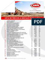 Lista de Precios a Destajo Puebla 2015