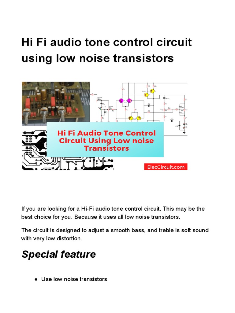 Hi Fi Audio Tone Control Circuit Using Low Noise Transistors | PDF