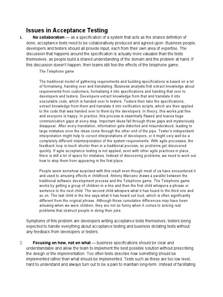 Issues in Acceptance Testing: No Collaboration - As A Specification of ...