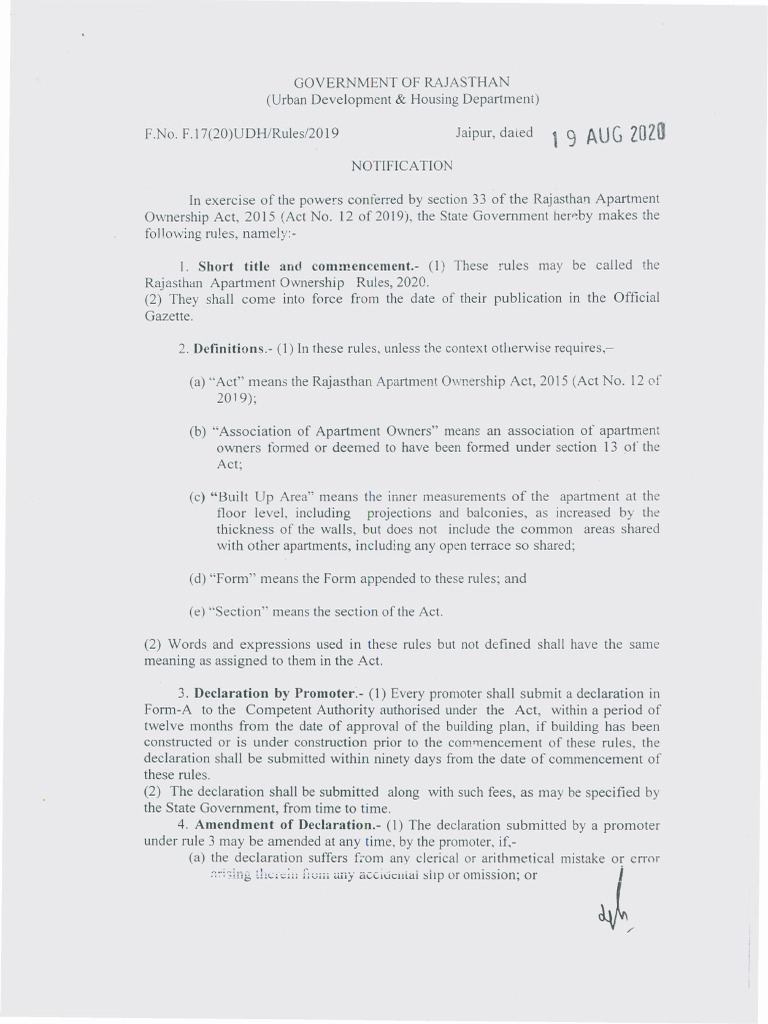 Rajasthan Apartment Ownership Rules 2020 | PDF | Concurrent Estate ...