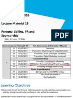 Lecture 15 Personal Selling, PR and Sponsorship