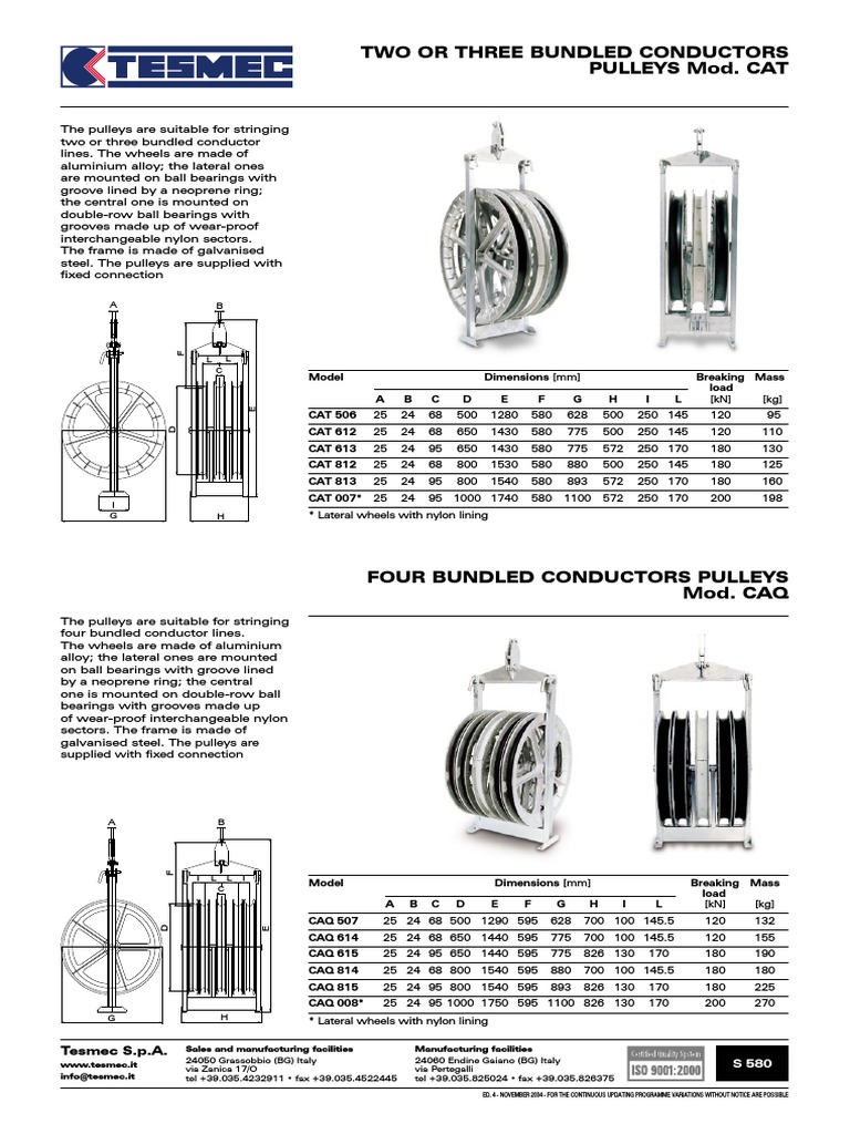 Two or Three Bundled Conductors Pulleys Mod. Cat: Tesmec S.p.A | PDF ...